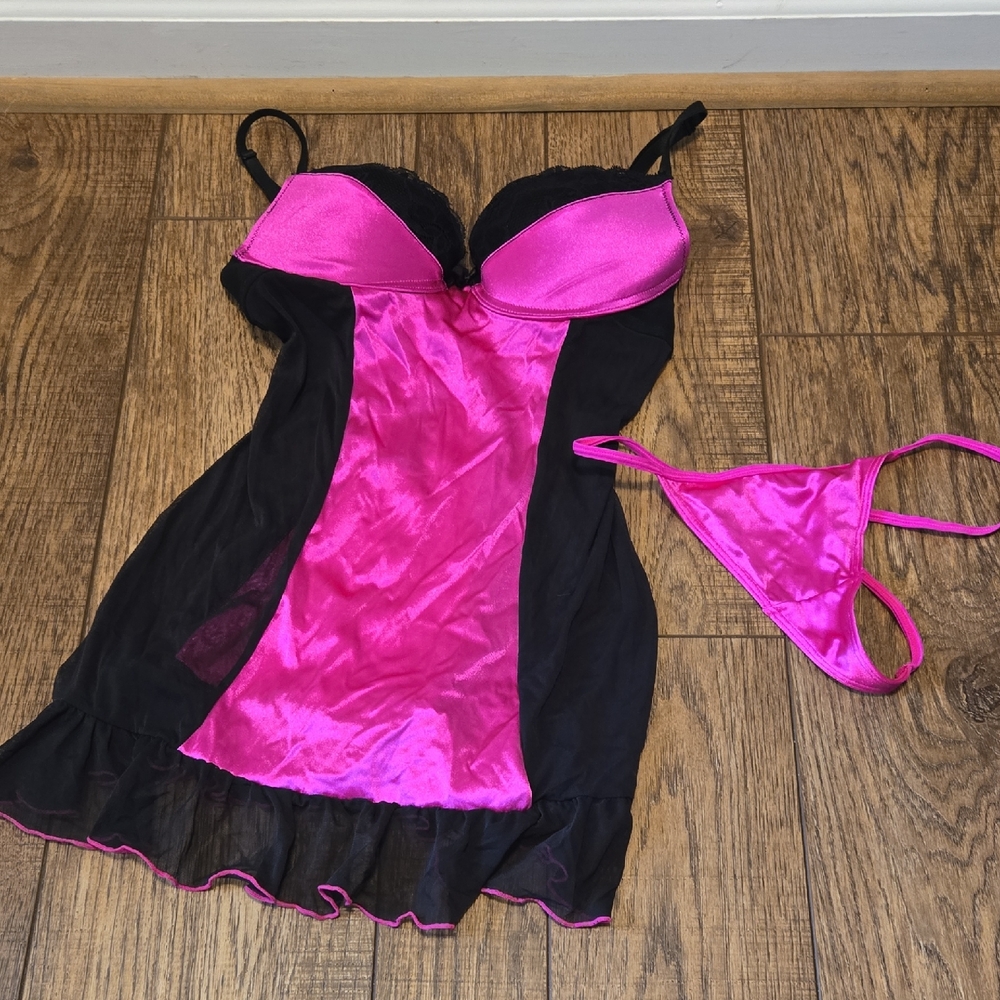 Elegant Pink and Black Lingerie Set